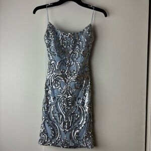 Windsor Light Blue and Silver Sequin Mini Dress